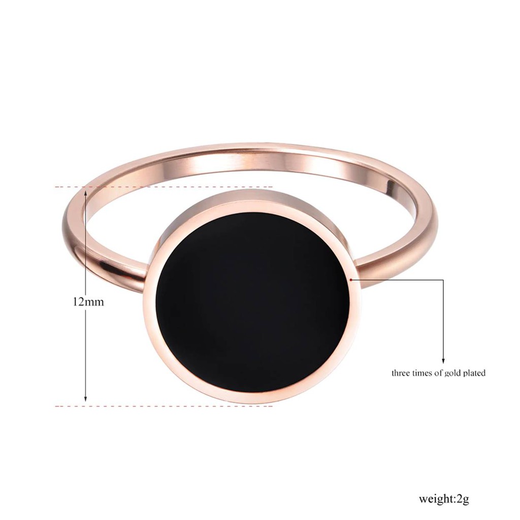 CINCIN TITANIUM ROSE GOLD BULAT WARNA HITAM UNTUK WANITA SIMPLE ELEGAN