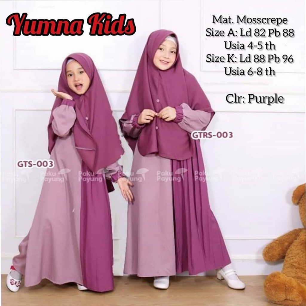 Baju Gamis Anak Perempuan 4-5 6-8 Tahun Yumna Kids CG Bahan Mosscrepe Set Dress Hijab Anak Terbaru 2