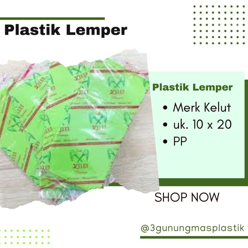 

Plastik Lemper cap kelut uk. 10 x 20 cm, isi 100 pcs / pack, Plastik PE Lemper, Plastik PE Hijau Pembungkus lemper