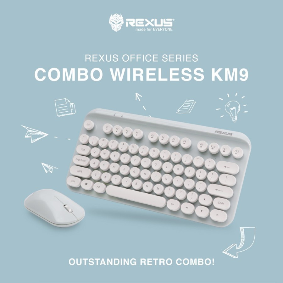 Rexus KM9 Combo Wireless Keyboard Mouse Outstanding Retro Combo - Putih