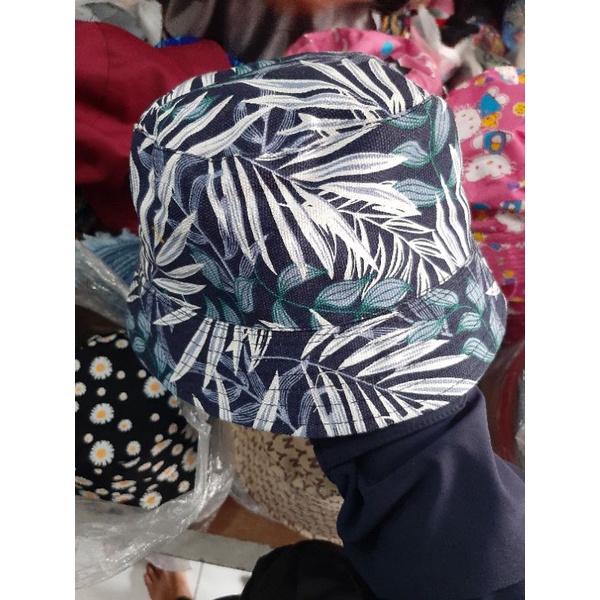 Topi Bucket Canvas Topi Bucket Pria Wanita Dewasa Bucket Motif Daun Putri Malu Original