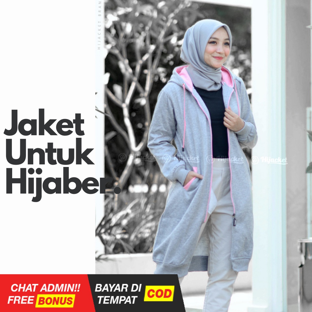 HIJACKET BASIC GREY | HIJAKET JAKET HIJAB PANJANG WANITA MUSLIMAH SYAR'I