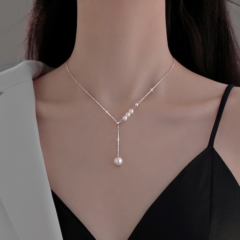 Kalung Liontin Mutiara Air Tawar Bentuk Hati Adjustable Untuk Musim Panas