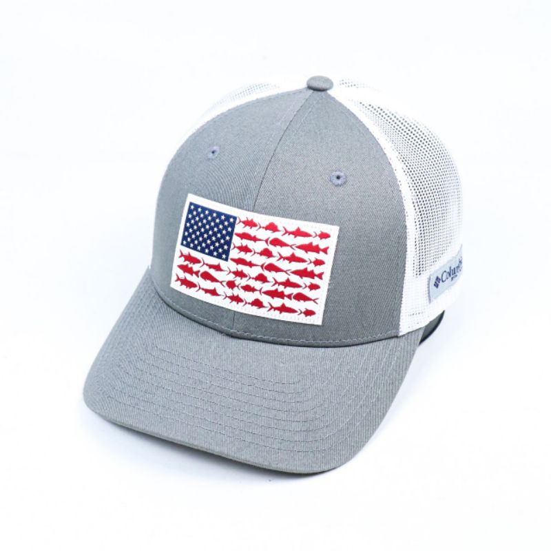 TOPI COLUMBIA PFG MESH FISH FLAG TRUCKER HAT ORIGINAL - MODEL 2