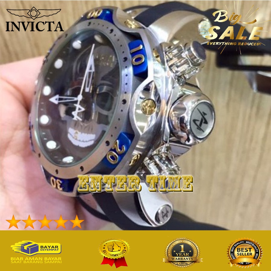BIG SALE  JAM TANGAN PRIA KEREN INVICTA VENOM SKULL SILVER RUBBER JAM TANGAN KASUAL PRIA TERBARU LIM