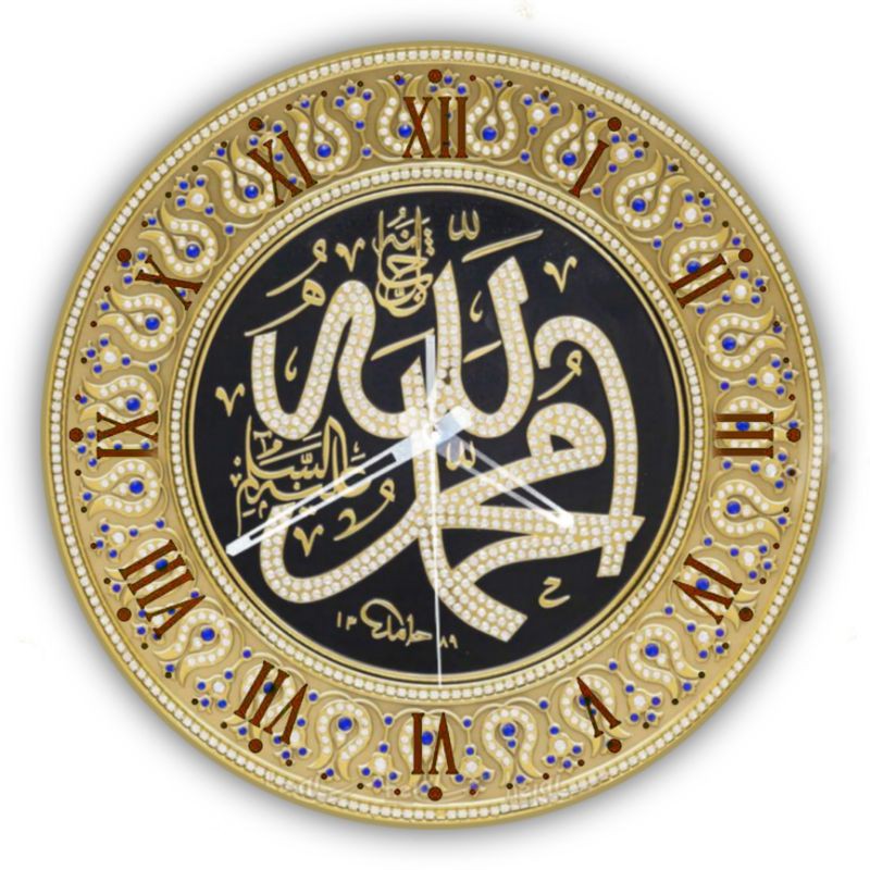 JAM DINDING KAYU SENI KALIGRAFI ARAB/DIAMETER:30CM.