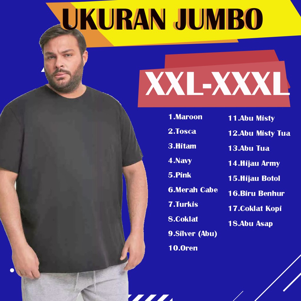 Kaos Polos Big size Oversize Jumbo ukuran besari pria wanita XXL XXXL