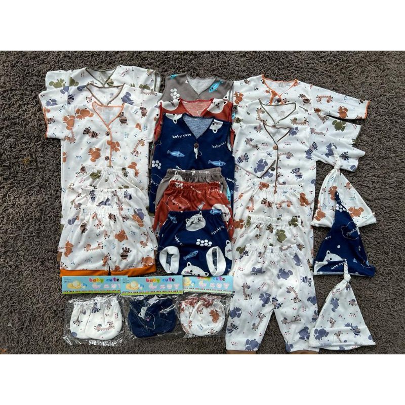 35pc Paket lahiran Hemat Lengkap Baju Bayi Baru lahir/Newborn celana bayi  popok, topi sarung tangan kado printing SNI Promo 8.8