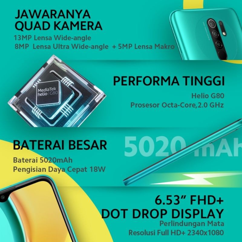 XIAOMI REDMI 9 4/64 RAM 4GB ROM 64GB & RAM 3/32 GARANSI RESMI-8