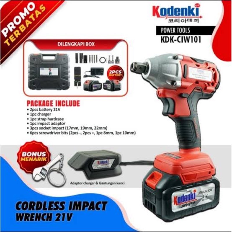 Mesin Impact Wrench Cordless Brushless Baterai Charger KODENKI