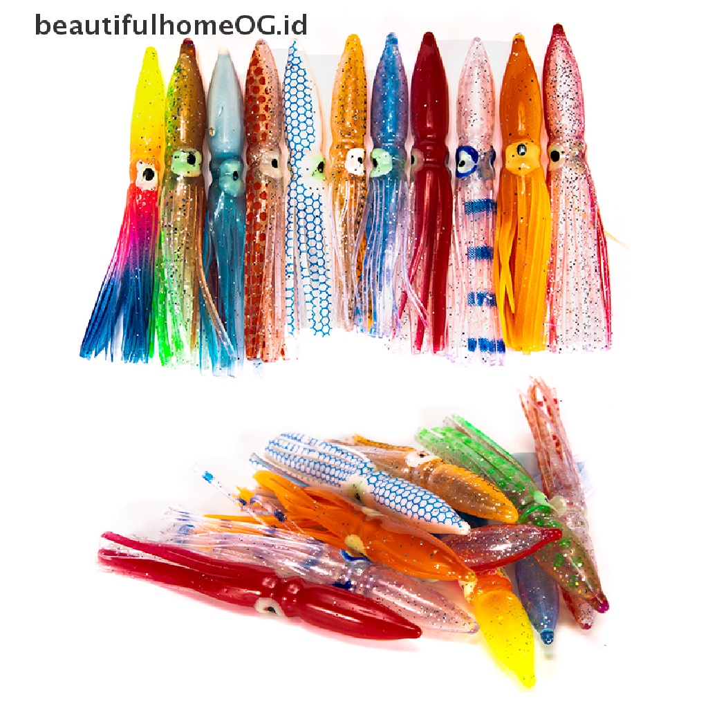 / Beautifulhomeog.id / 10pcs Umpan Pancing Softlure Bentuk Cumi-Cumi Imitasi 8cm