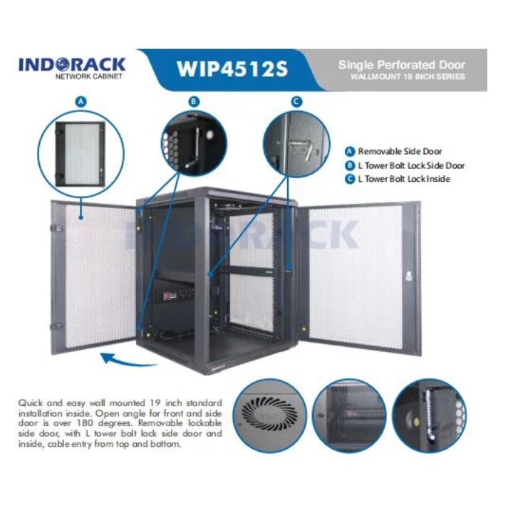 Wallmount Rack WIP4512S Rack Server 12U Single Perforated Door 19 inch Series