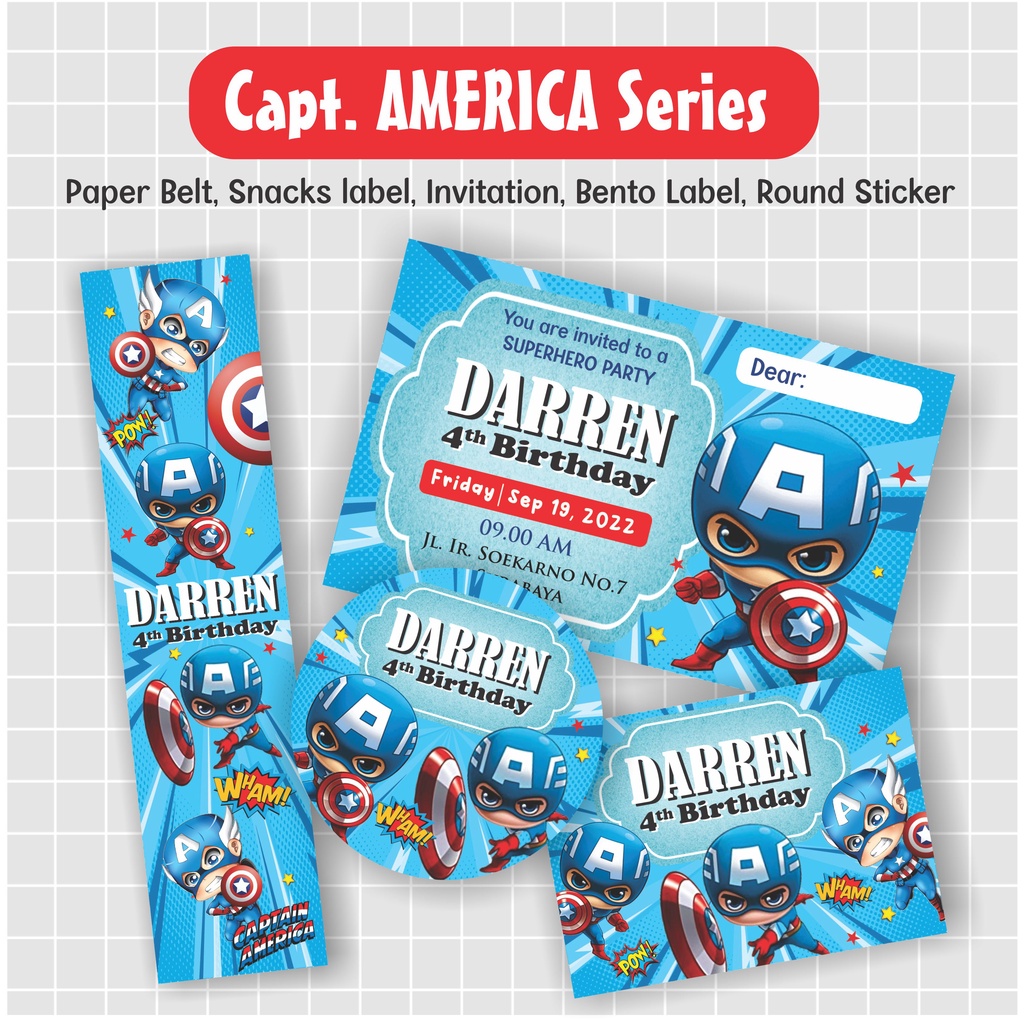 

Captain America paper belt, Undangan ulang tahun, Sticker & Label bento birthday