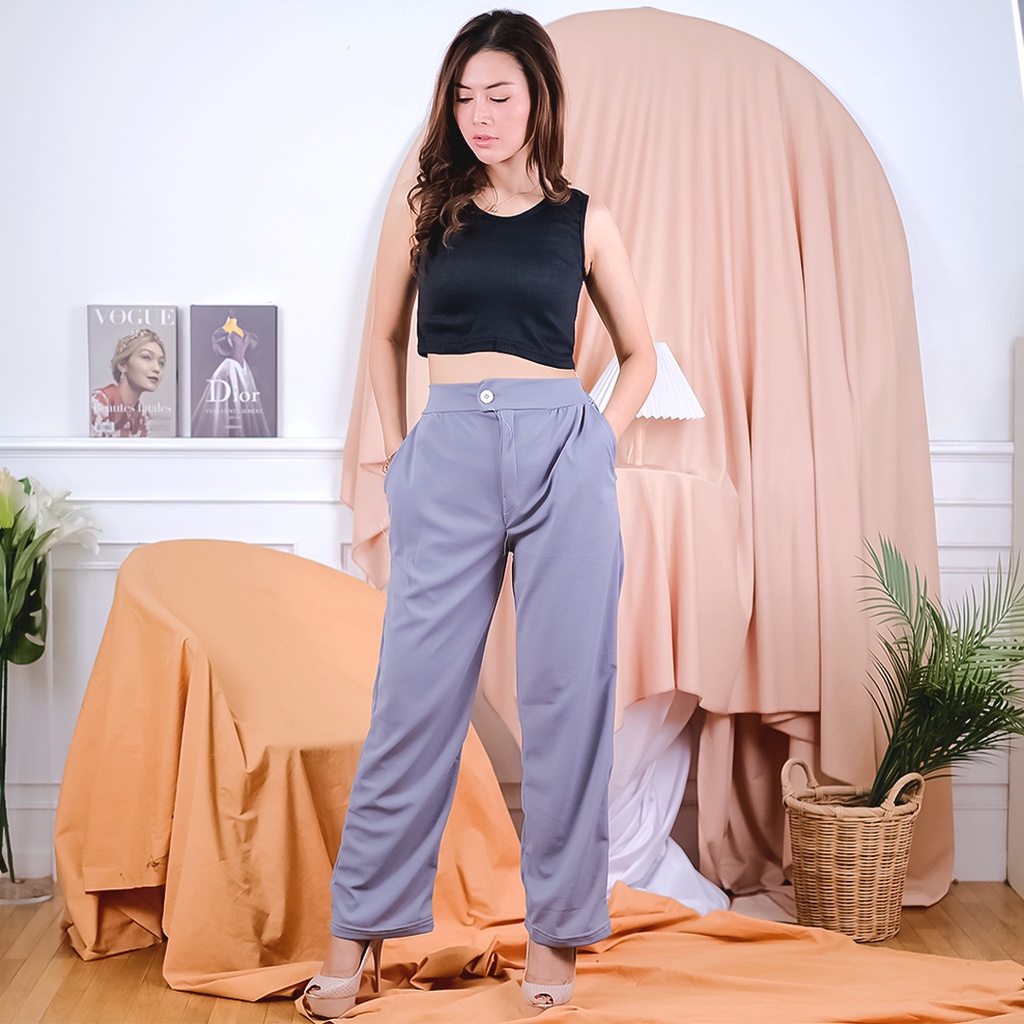 Tq88indonesia Fashion Celana Panjang Wanita / Irene Crepe Button Pants / Celana Polos Cewek / Celana Santai Cewek / Celana Panjang Cewek Terbaru