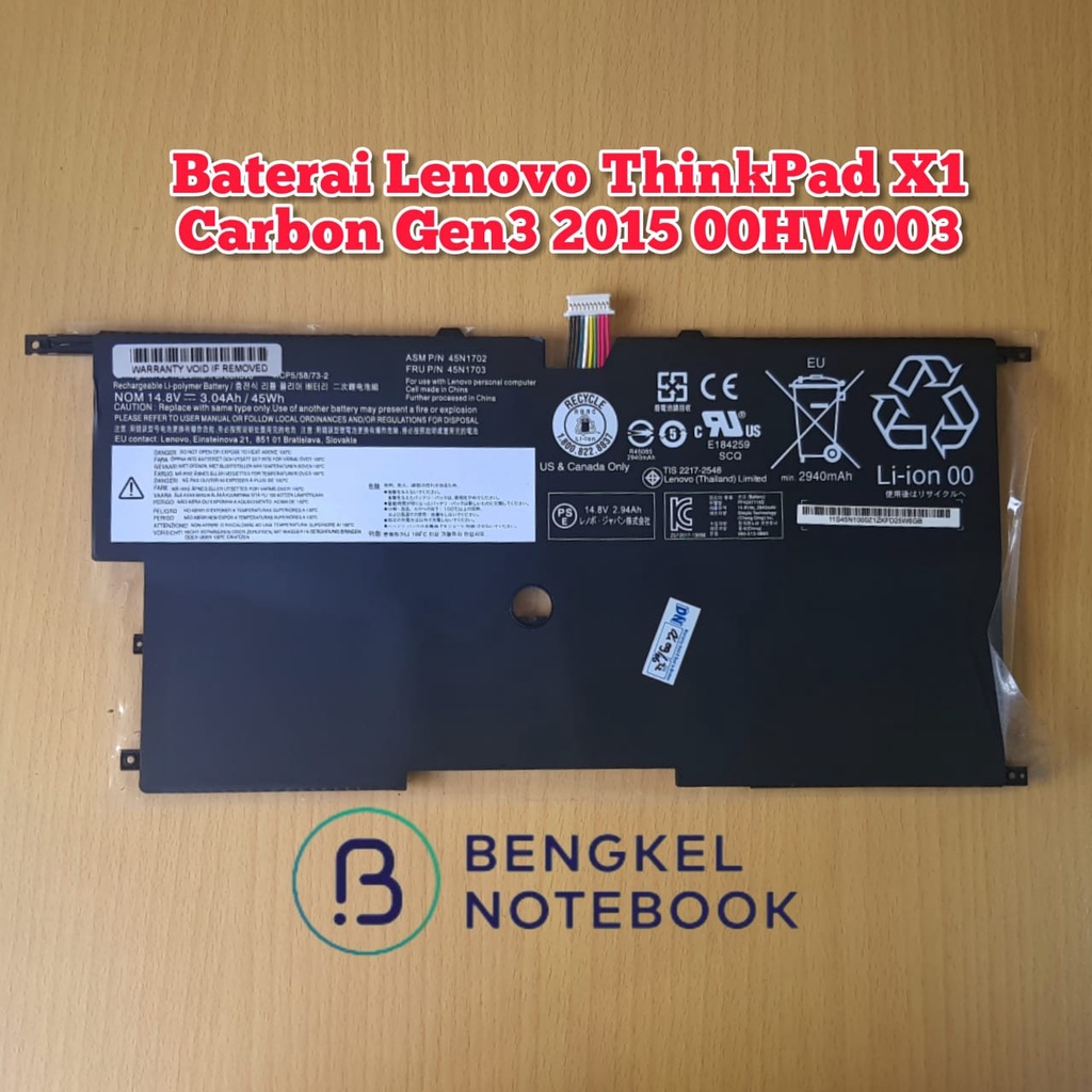 Baterai Lenovo ThinkPad X1 Carbon Gen3 2015 00HW003 00HW002 SB10F46441 SB10F46440