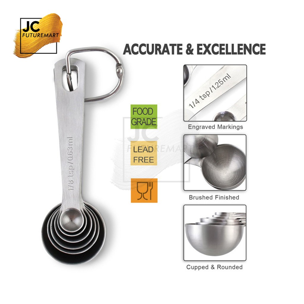 SENDOK TAKAR SET 6 IN 1 | MEASURING SPOON STAINLESS STEEL - SILVER
