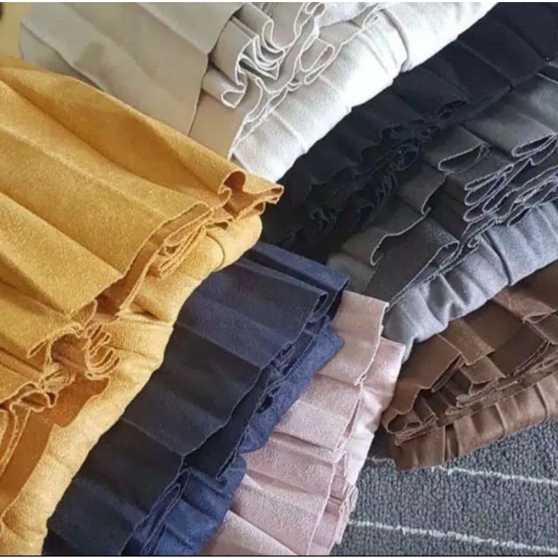 Rok prisket suede LONDON GIRL import panjang 80cm &amp; 95cm | rok prisket suede hitam coksu brown | rok suede import | rok suede premium | rok susun hitam | rok susun premium | rok susun sekat import