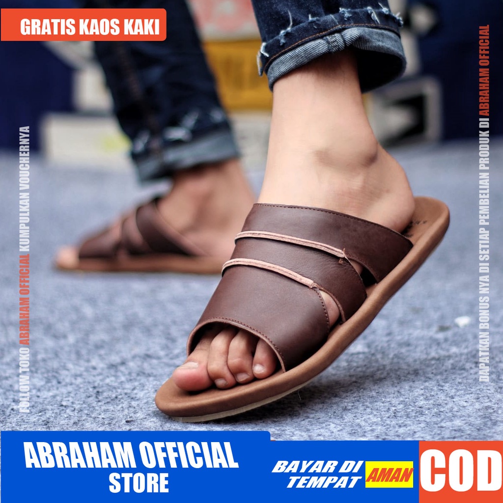 ABRHM TAIM Sandal Kulit Pri Sendal slop Casual Original