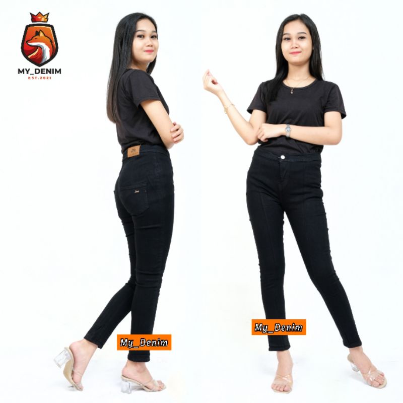 CELANA JEANS HIGHWAIST TULANG FRONT LINE WANITA