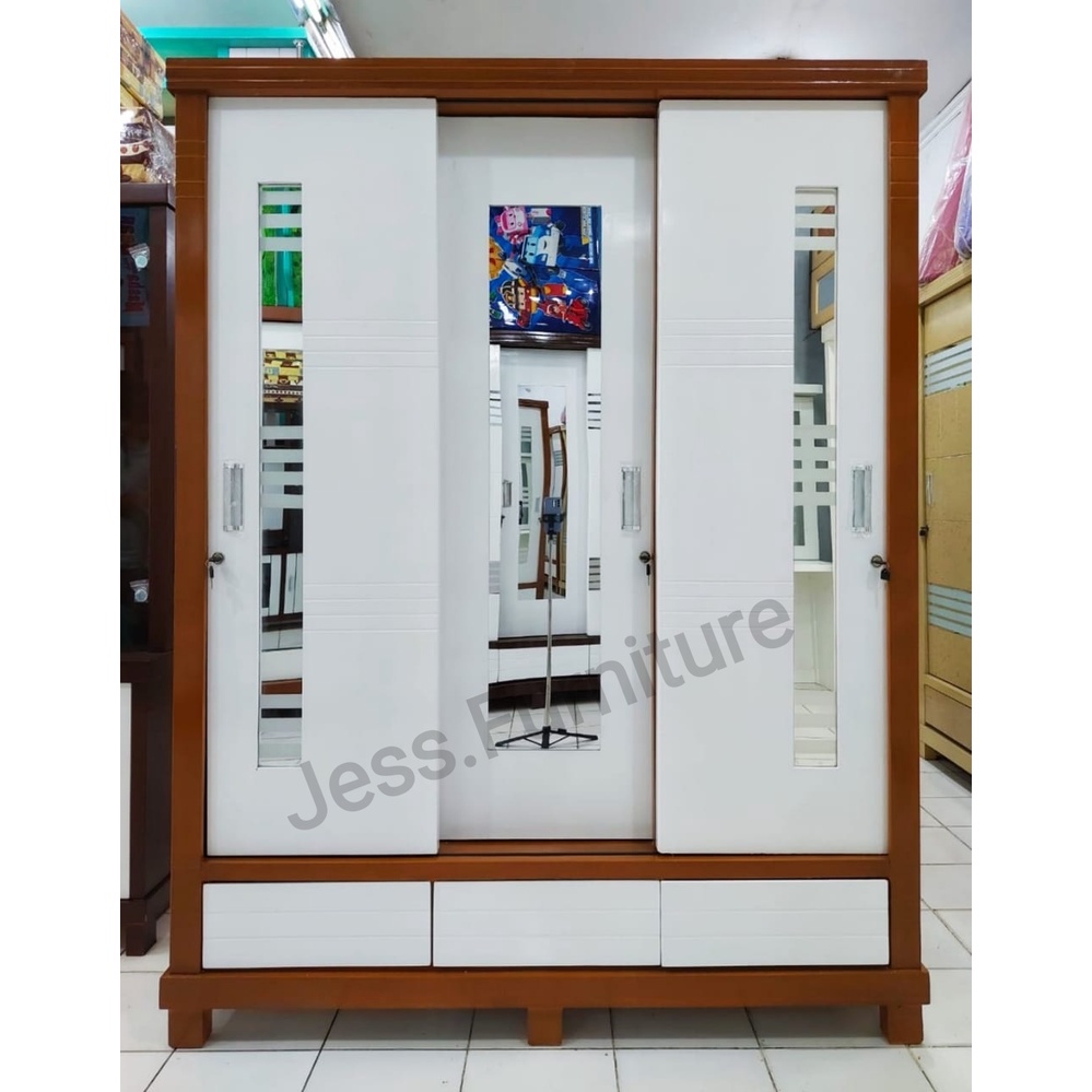 Lemari Pakaian KAYU JUMBO , Lemari Pakaian JUMBO SLIDING , Lemari Baju 3Pintu Kayu