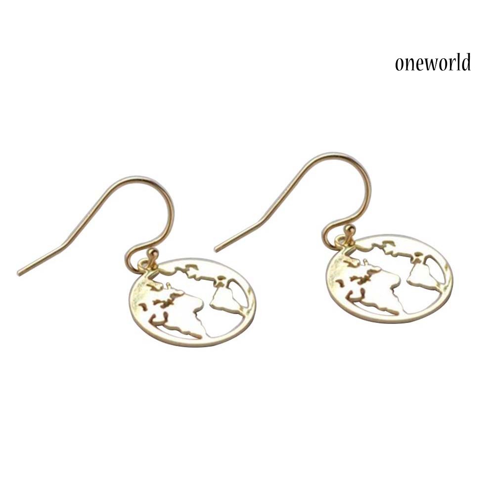 OW# Fashion Women World Map Hollow Earth Dangle Hook Earrings Jewelry Christmas Gift