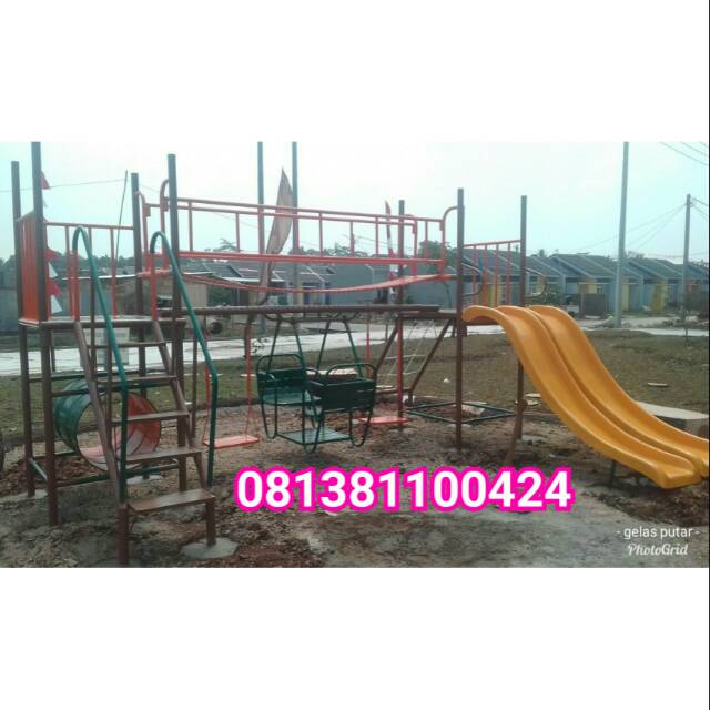 Playground besar mainan anak taman bermain komplek ayunan perosotan galvanis besi anti karat
