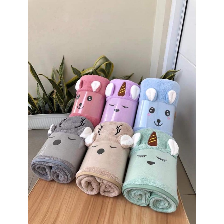 Handuk Mandi Kuping Karakter Rabbit Timbul Anak Bahan Microfiber 50X100cm dan 60x120cm | Handuk Bayi Mikrofiber