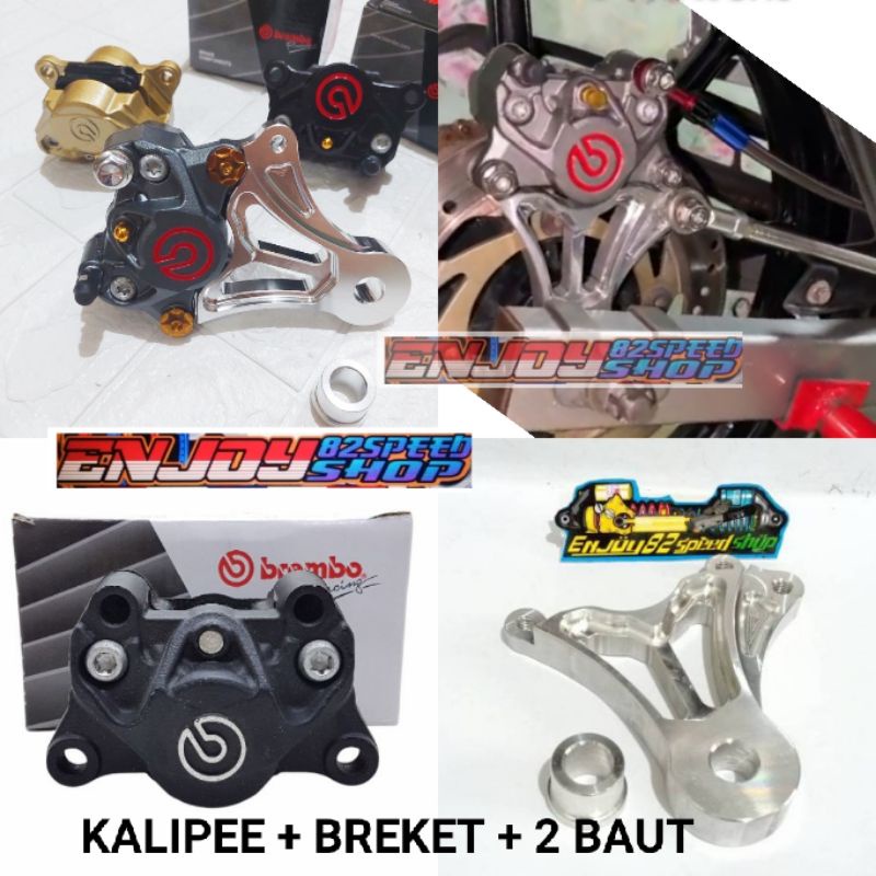 Paket Breket 2p / bracket 2 Piston plus kaliper big logo 2p Belakang  Model Coak Ninja R / modifikasi rr fu vixion dll