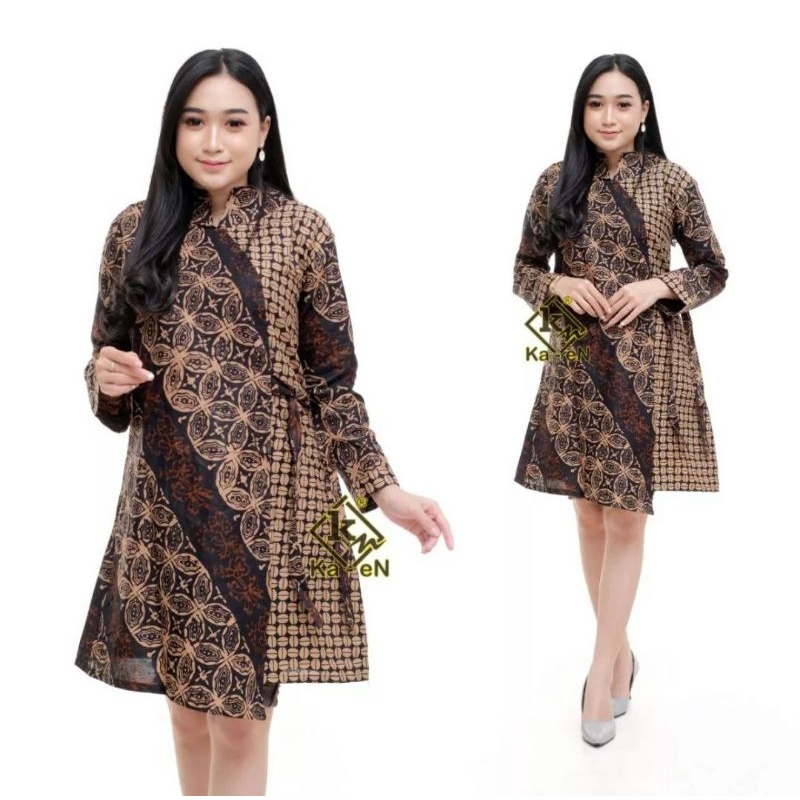 Baju Batik Wanita Modern Atasan Batik Kerja Wanita Lengan Panjang Tunik Batik Kantor Blouse Batik Seragam Batik M L XL XXL