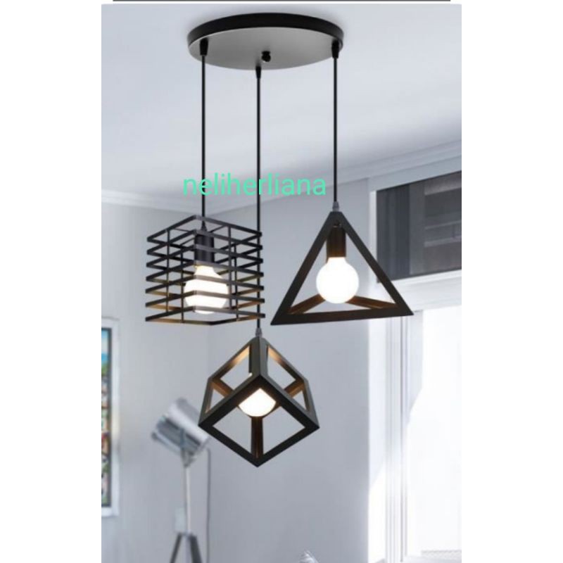 lampu gantung full set model variasi 3.3in1+bohlam 3 pcs