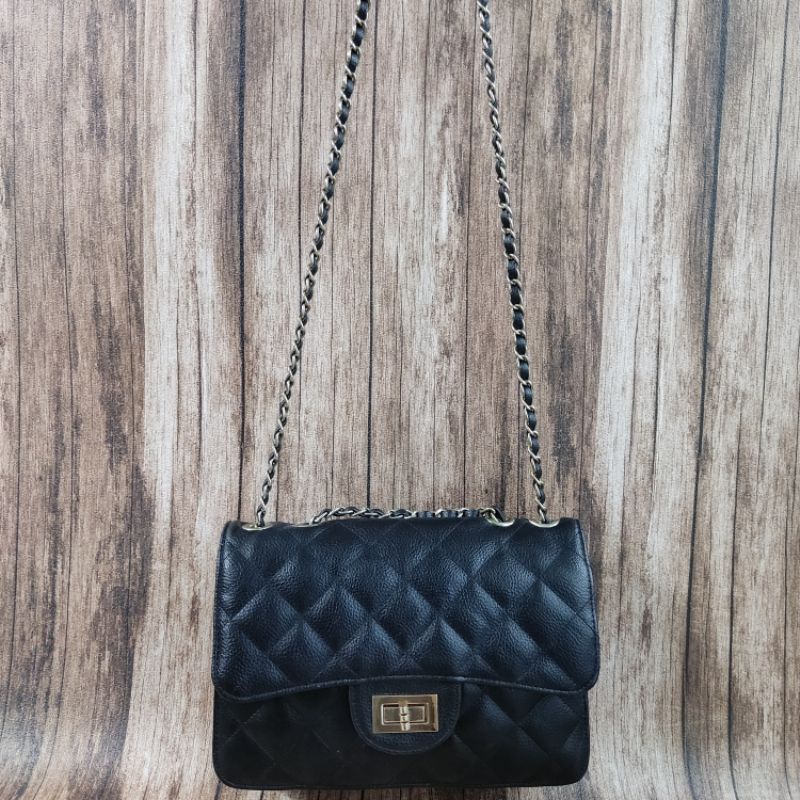 Sling Leather Bag/ Tas Selempang Wanita/ Tas Cewek ala Chanel/ Tas  Kotak-kotak Preloved