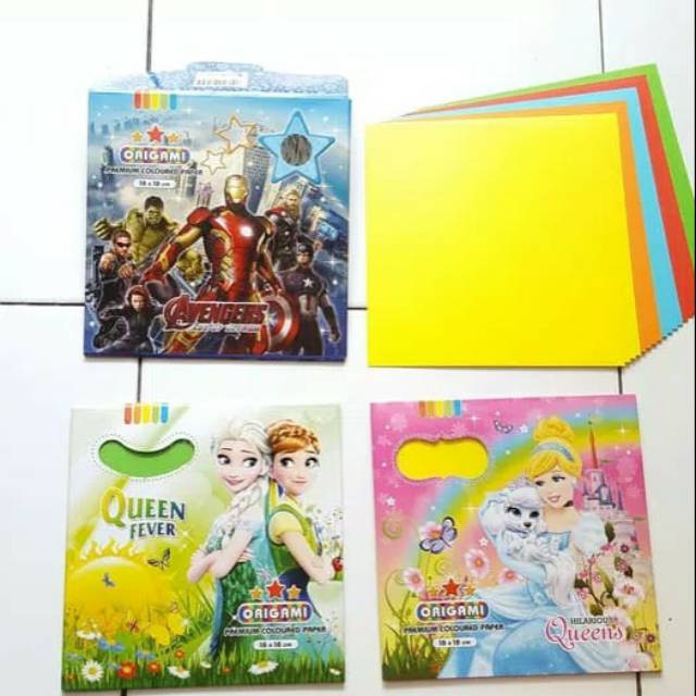 

Kertas lipat melipat origami paper ukuran 12 14 16 20 gambae karakter frozen princess avengers