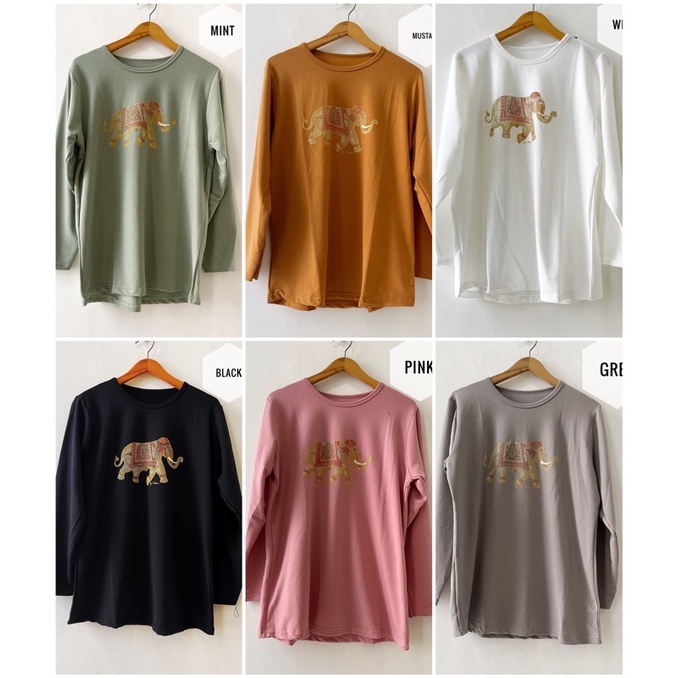 Baju Kaos Muslimah Atasan Muslim Wanita Jumbo motif Gajah Thailand