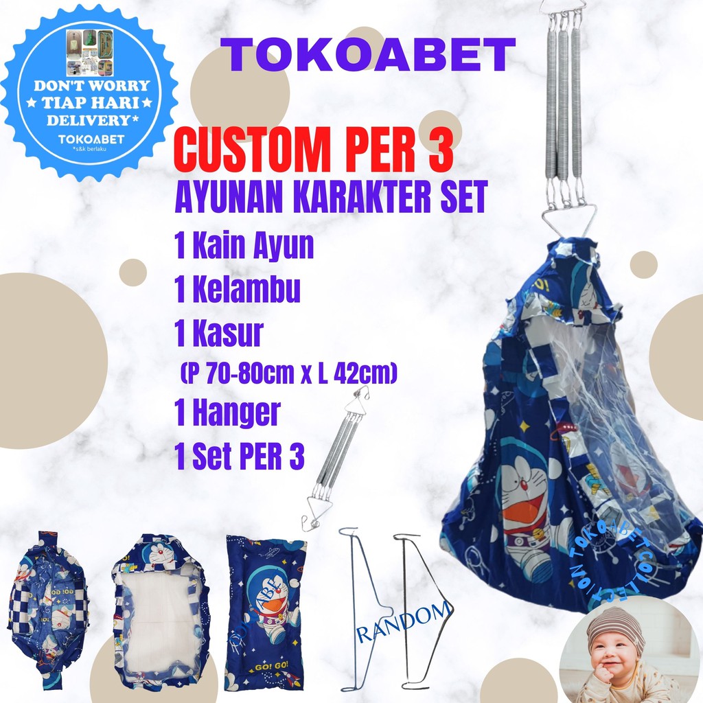 CUSTOM JOEYI PER SET AYUNAN KAIN KARAKTER Manual PER Perlengkapan Tidur Bayi NEW VARIAN