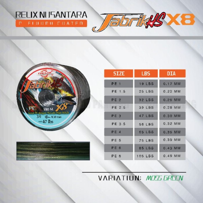 Senar Pe Relix Nusantara Jabrik X8 Moss Green - Pe 1.0
