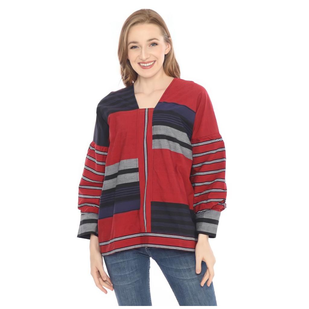 Larisgaleri Eva baju atasan lurik wanita warna maroon