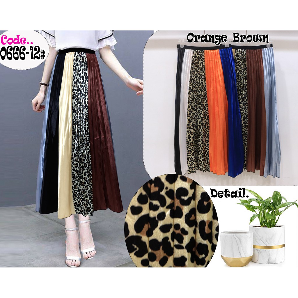 ROK PLISKET PREMIUM IMPORT SATIN / ROK PLISKET KOMBINASI MOTIF LEOPARD / ROK WANITA KOREA