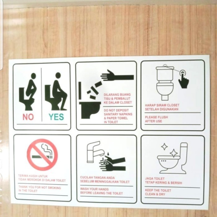 sign stiker tata cara penggunaan toilet / sticker cara pakai toilet stiker