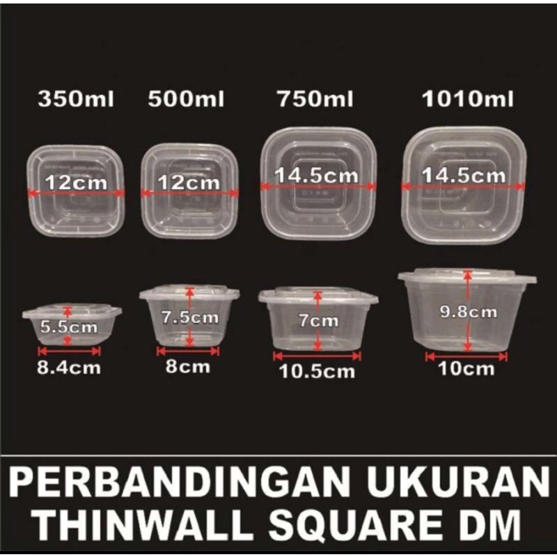 Thinwall 1000 ml Kontainer Kotak Plastik Square Anti Panas Microwave