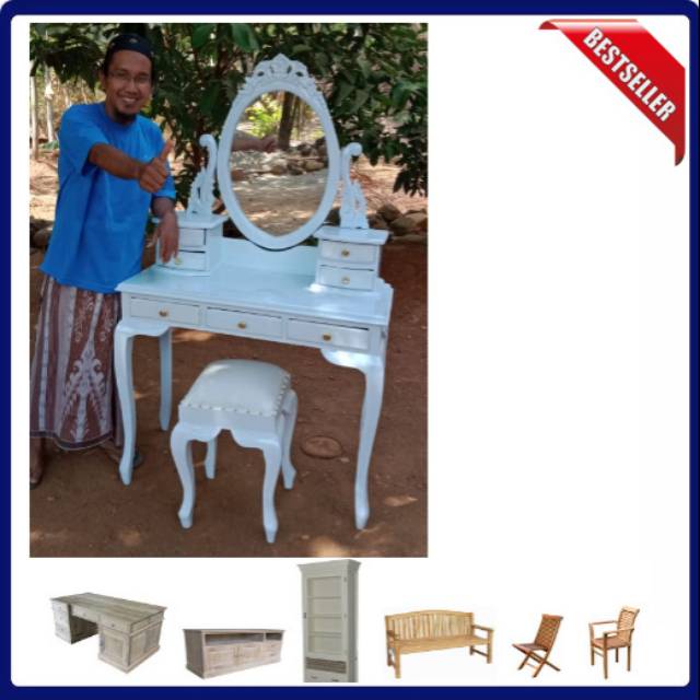 Meja rias Kartini duco putih meja rias jati ukir Jepara