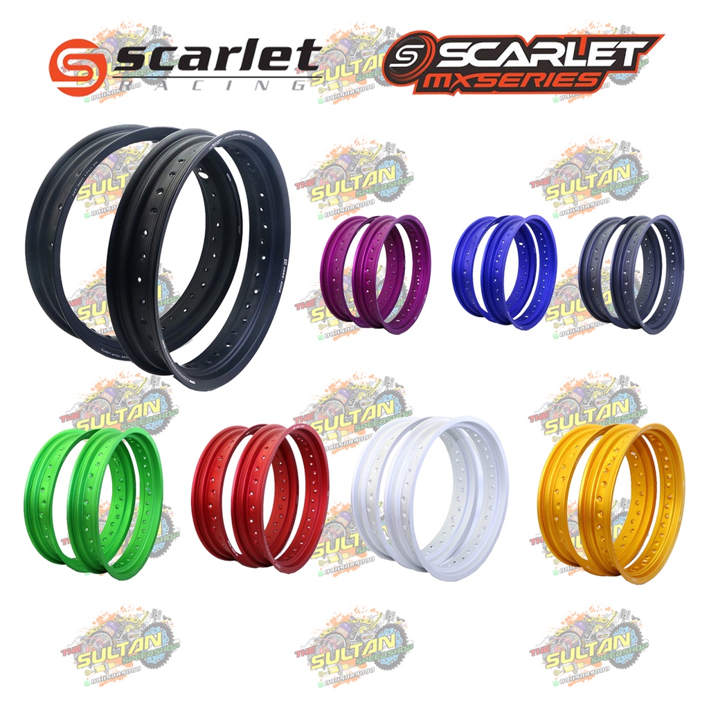 VELG SUPERMOTO SUMO SET RING 17 LEBAR 300/350 HOLE 36 SANDBLAST MT SHAPE SCARLET RACING