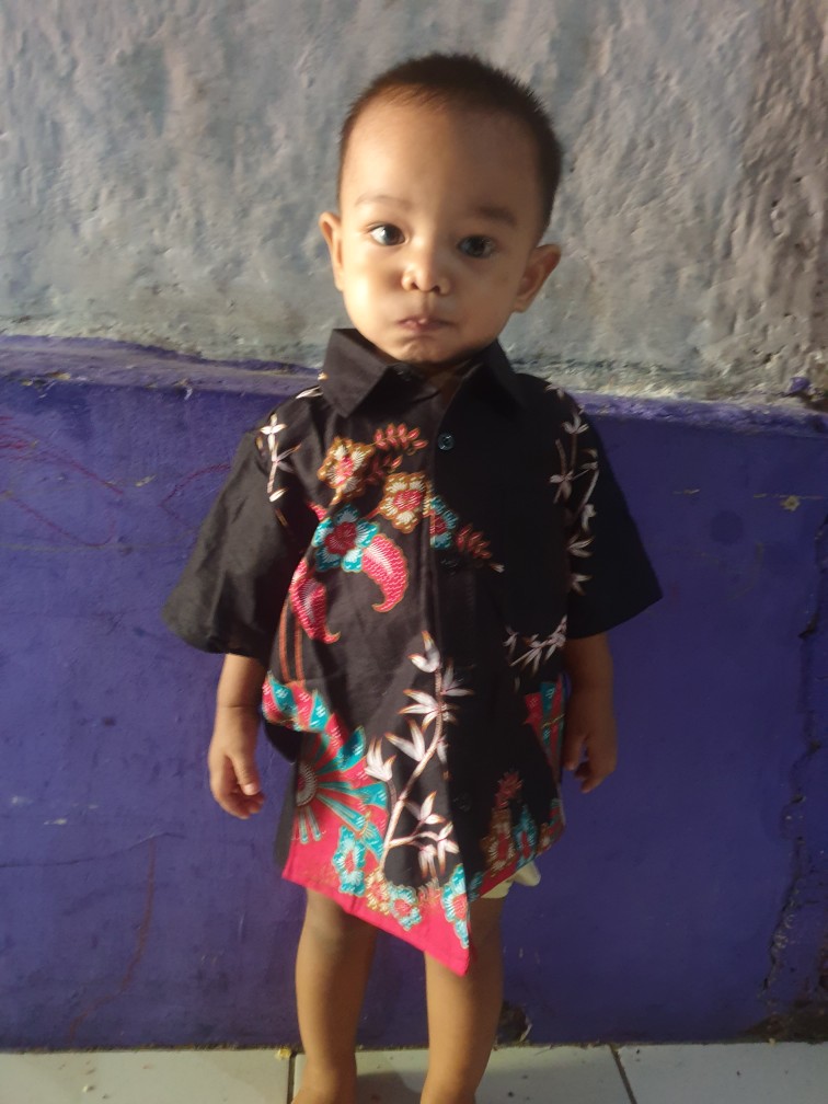 Ruzza Batik Anak Ukuran 0-15 Tahun Kemeja Motif Kipas Hitam Merah Phoenix Pink