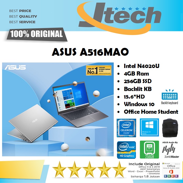 ASUS A516MAO - N4020U - 4GB - 256GB SSD - BACKLIT KB - 15.6
