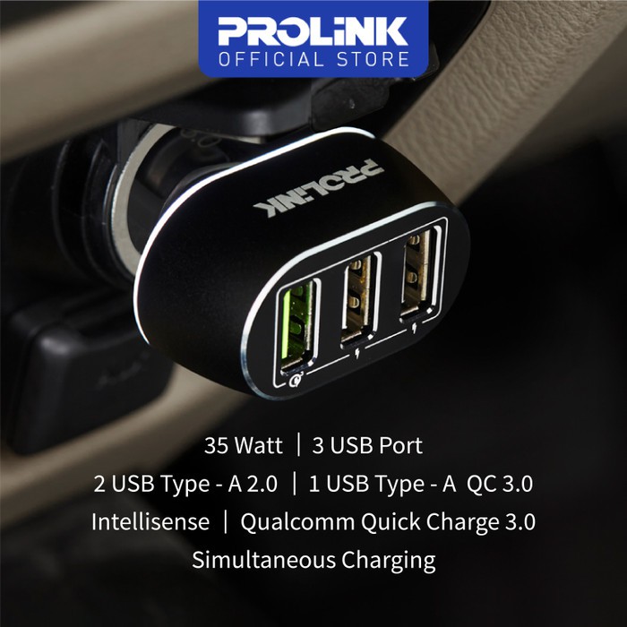 PROLiNK Car Charger mobil 35W 3 Port Fast Charging QC 3.0 PCC33502