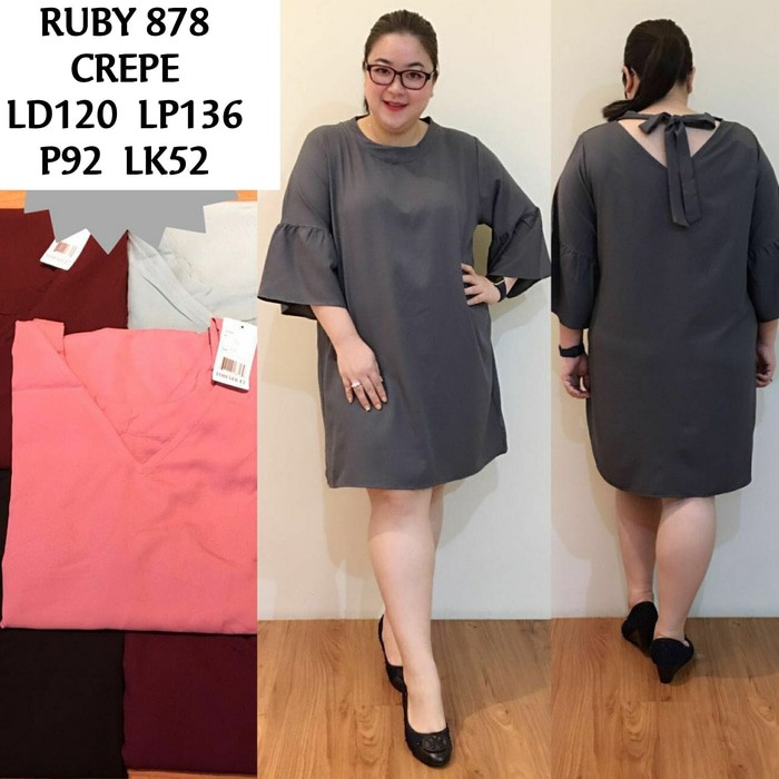 JUMBO RUBY 878 DRESS BIGSIZE MATERIAL CREPE FIT TO XXL BAJU MIDIDRESS