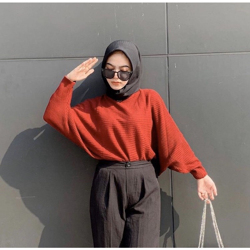 BLOUSE BAJU RAJUT BATWING | ATASAN WANITA MODEL KELELAWAR | OUTER KALONG KNIT