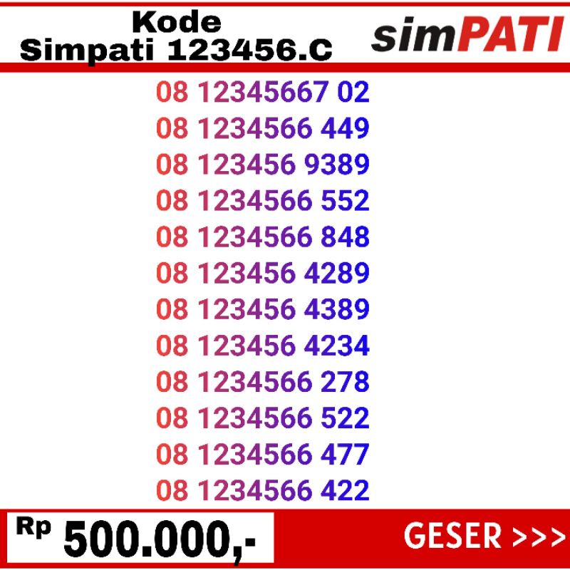 nomor cantik simpati 08123456 murah