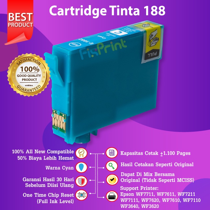 Cartridge Tinta Epson T188 188n Compatible WF7711 WF7611 WF7610 WF7612