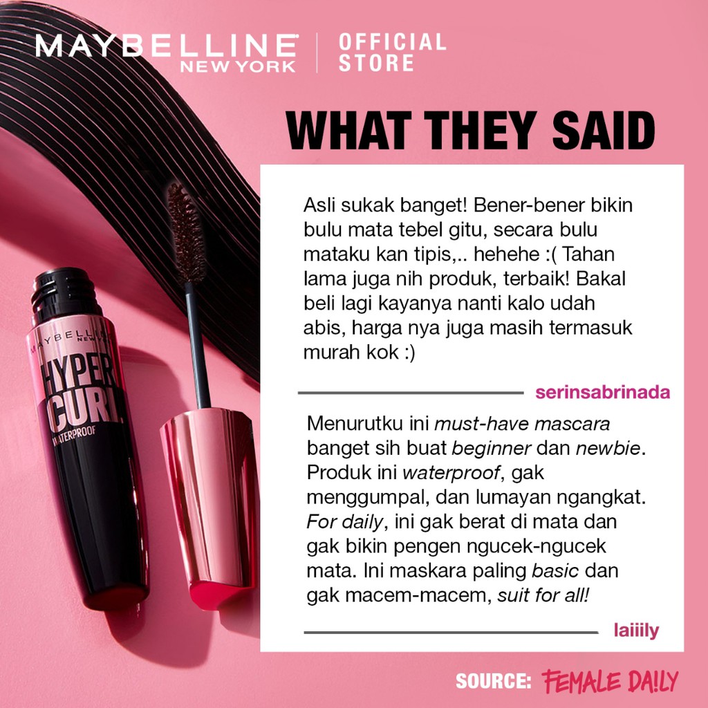 Mascara Maybelline Barbie Hypercurl Volum Express/ Penebal Bulu Mata Warna HItam/ Mascara Waterproof