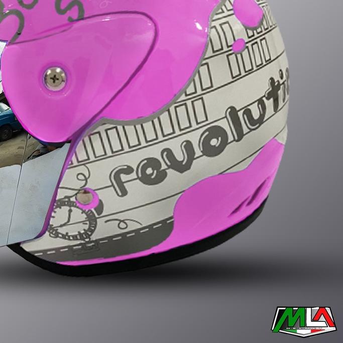 HELM EVOLUTION HALF FACE MOTIF NOTE BACK TO SCHOOL MIRIP SEPERTI HELM GM ORIGINAL UNTUK PRIA DAN WAN